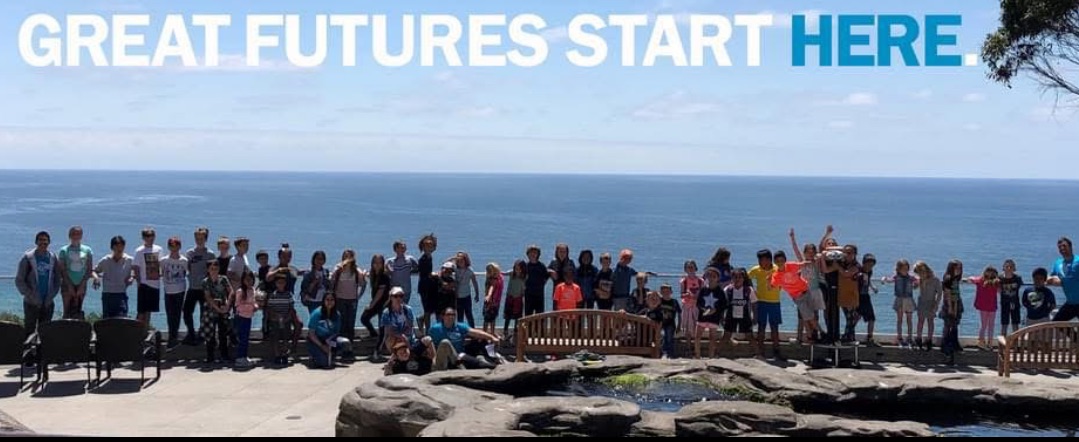 Students gathered at the coast
